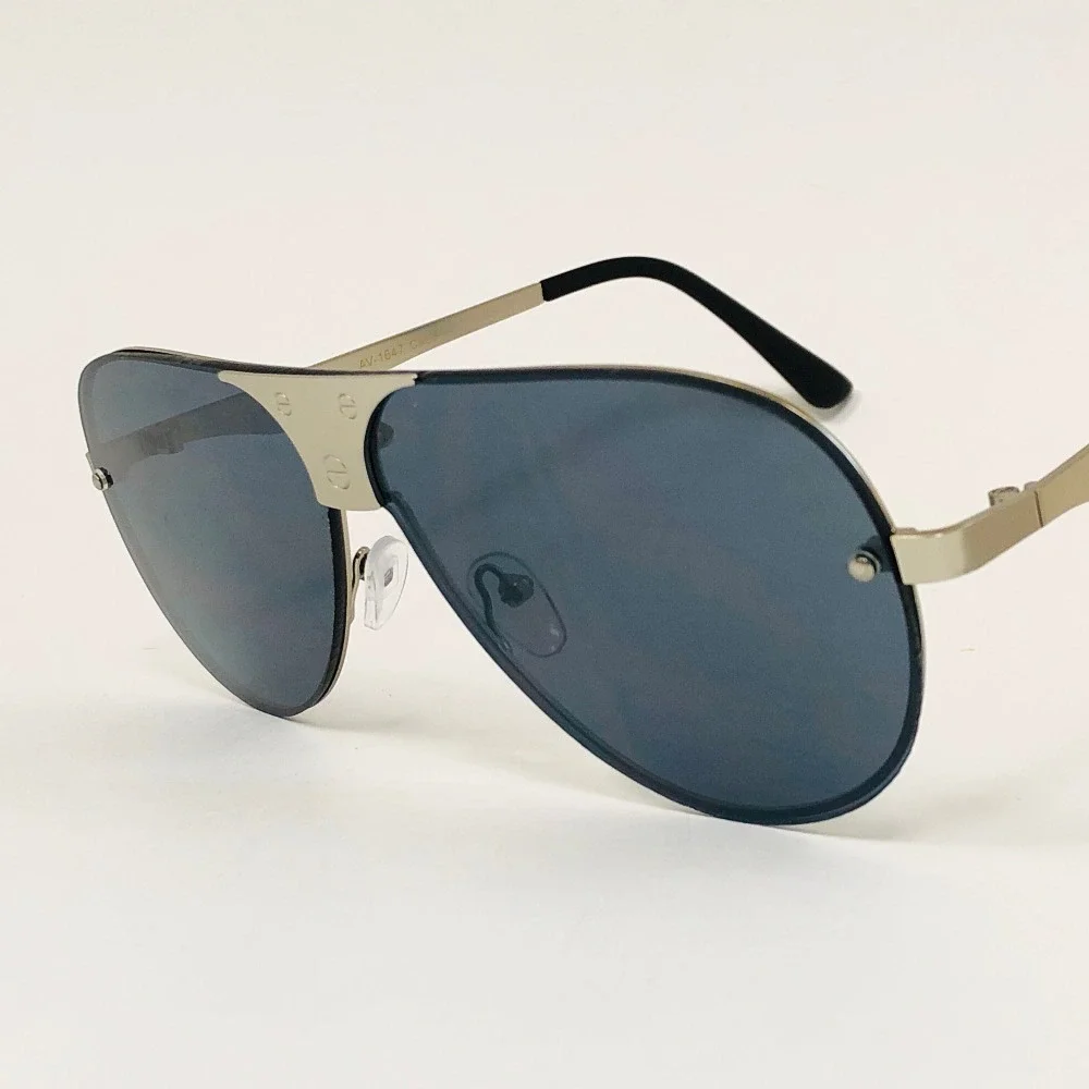 Sunglasses Silver Frame Dark Black Lens Men's Fashion Eyewear UV400‎ Protection
